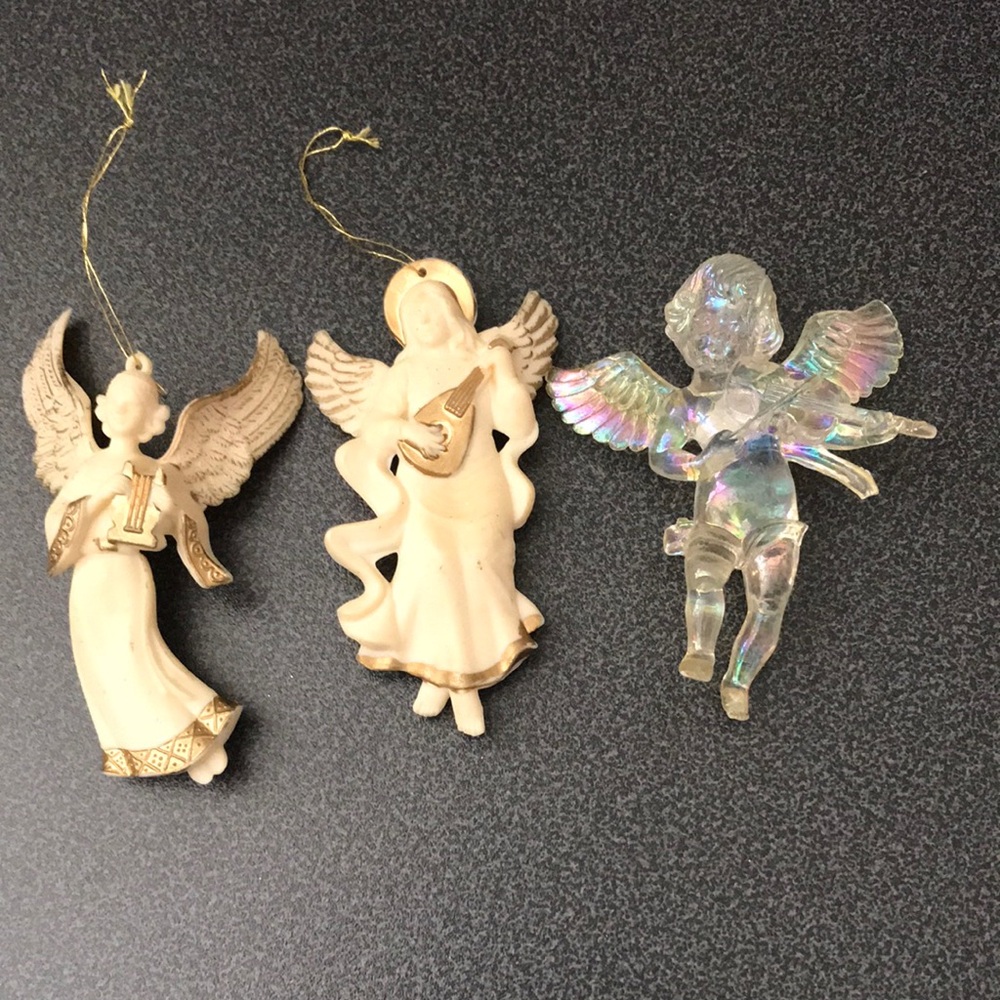 Vintage Lot of 3 Angels playing Musical Instruments, Cream and Gold